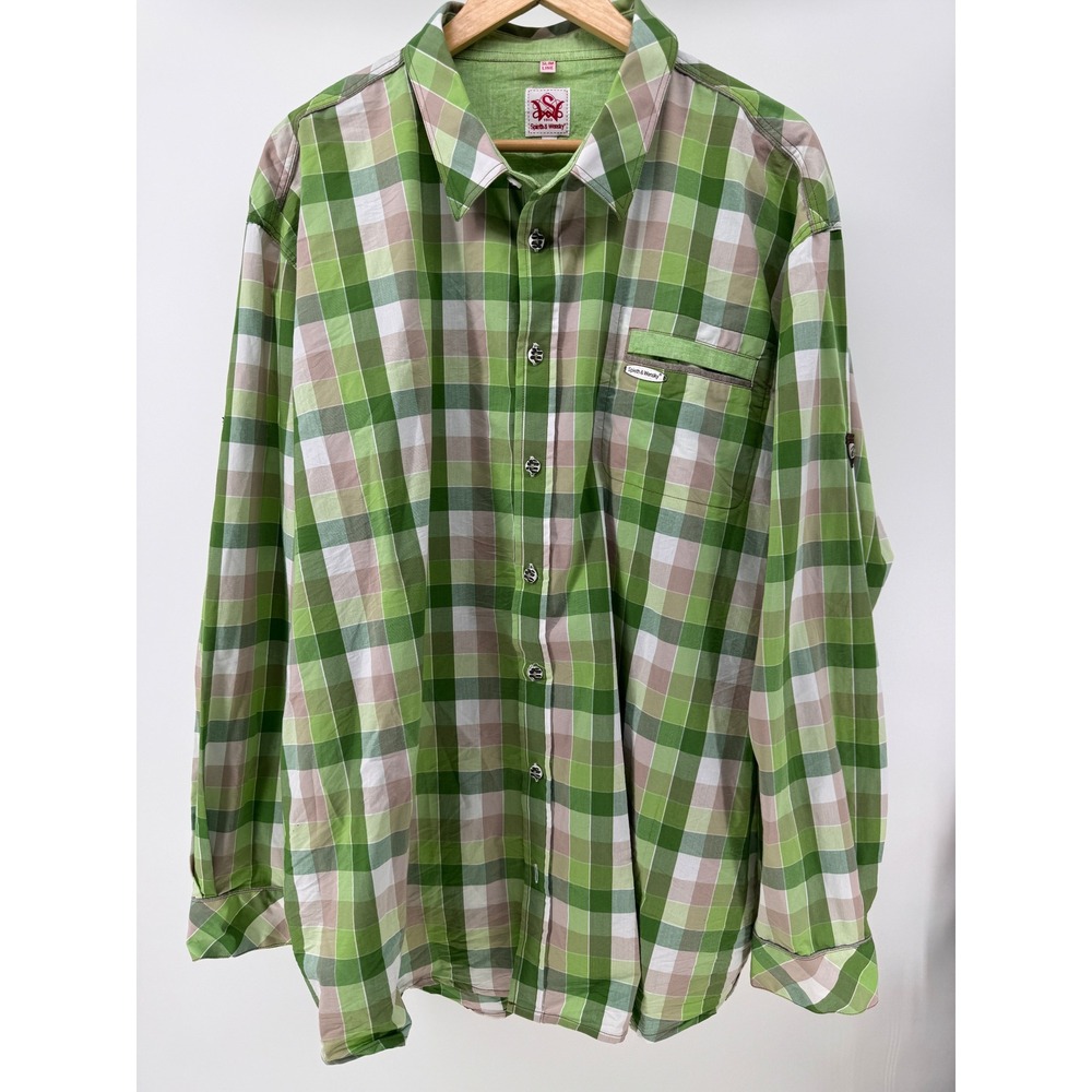 Oktoberfest Button Down Long Sleeve Shirt Men 4XL Green Plaid Spieth & Wensky